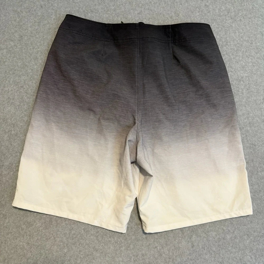Hollister Mens 32 Swim Board Shorts Gray White Ombre Gradient Logo Trunks